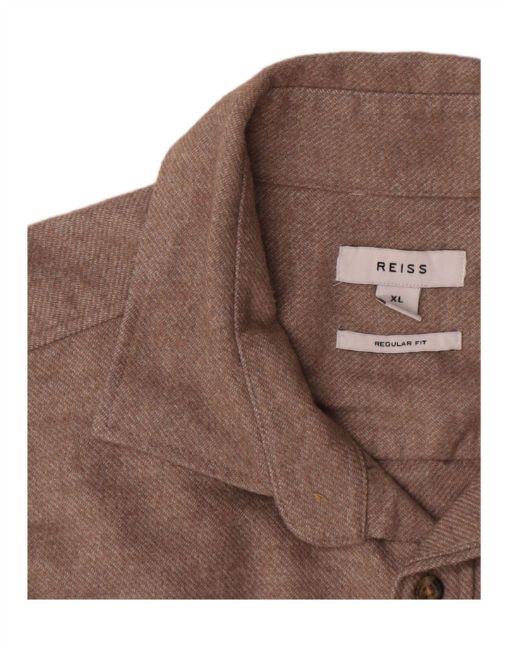 Reiss Mens Regular Fit Flannel Shirt XL Beige Flecked Polyester