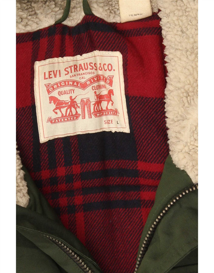 Levi's Mens Hooded Padded Jacket UK 40 Large Green Cotton