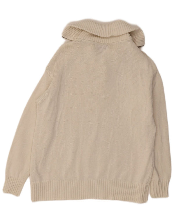 Zara Womens Zip Neck Jumper Sweater UK 10 Small Off White Cotton