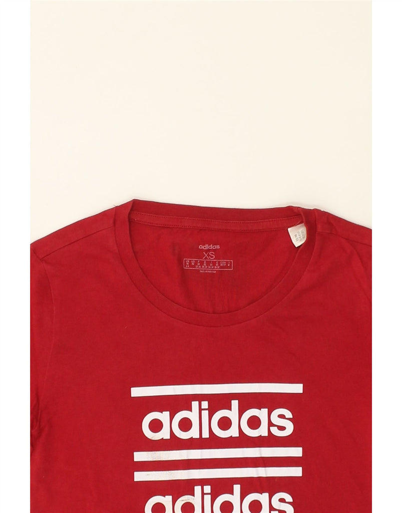 ADIDAS Womens Graphic T-Shirt Top UK 4/6 XS Red Cotton | Vintage Adidas | Thrift | Second-Hand Adidas | Used Clothing | Messina Hembry 