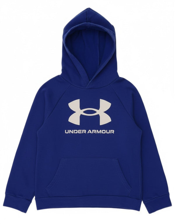 Under Armour Boys Graphic Hoodie Jumper 7-8 Years Small Blue Cotton