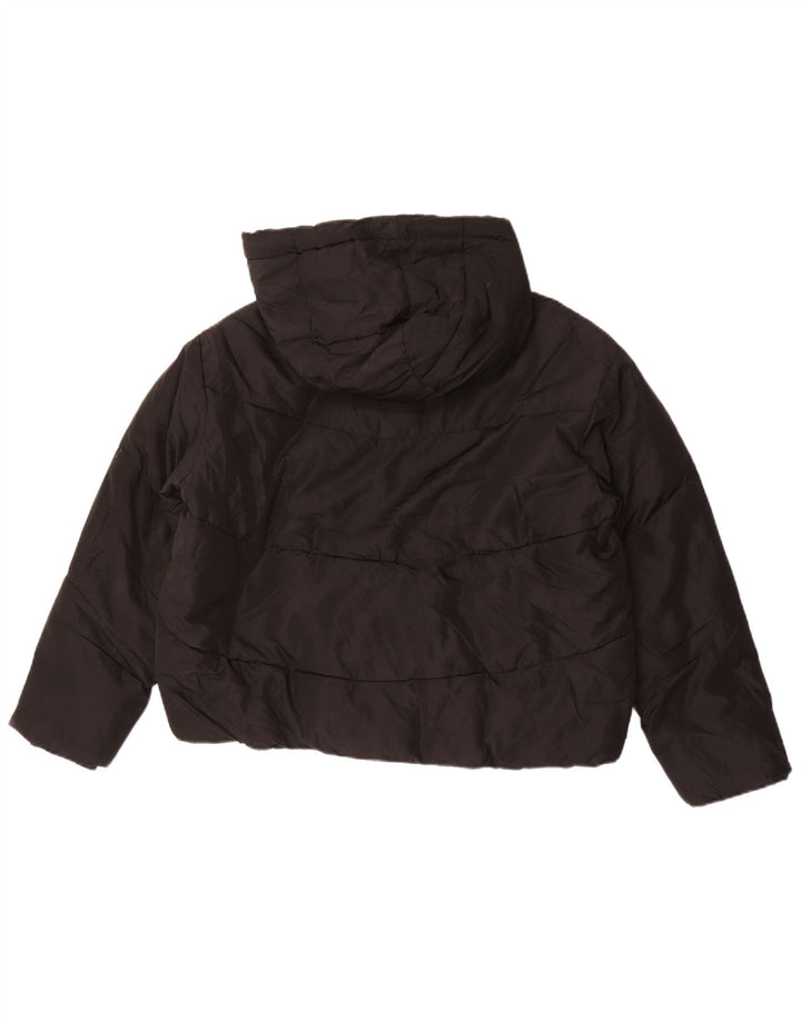 Zara Womens Oversized Crop Hooded Padded Jacket UK 10 Small Black Polyester