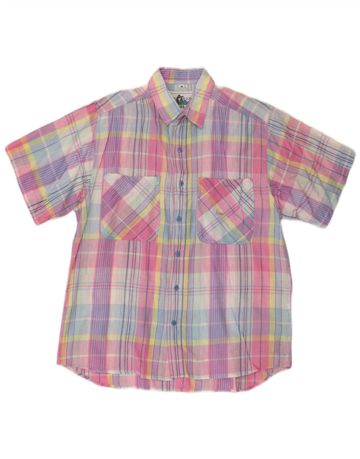 Vintage Mens Short Sleeve Shirt Medium Multicoloured Check Cotton