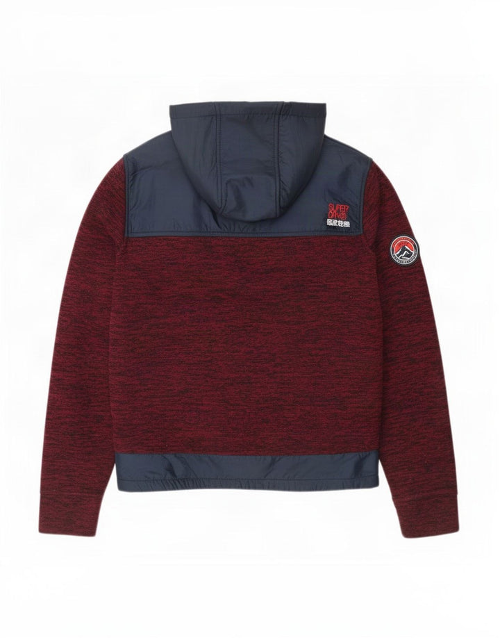 Superdry Mens Zip Hoodie Sweater Large Burgundy Colourblock Polyester