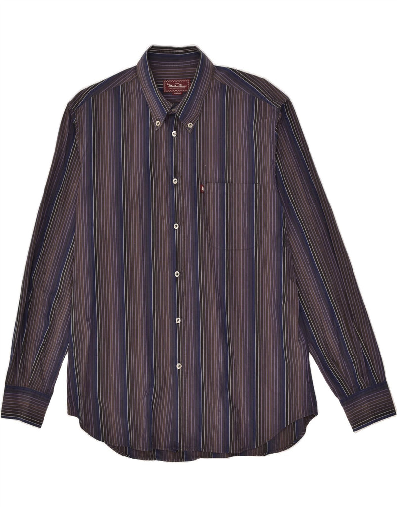 MARLBORO CLASSICS Mens Shirt XL Navy Blue Striped Cotton | Vintage Marlboro Classics | Thrift | Second-Hand Marlboro Classics | Used Clothing | Messina Hembry 