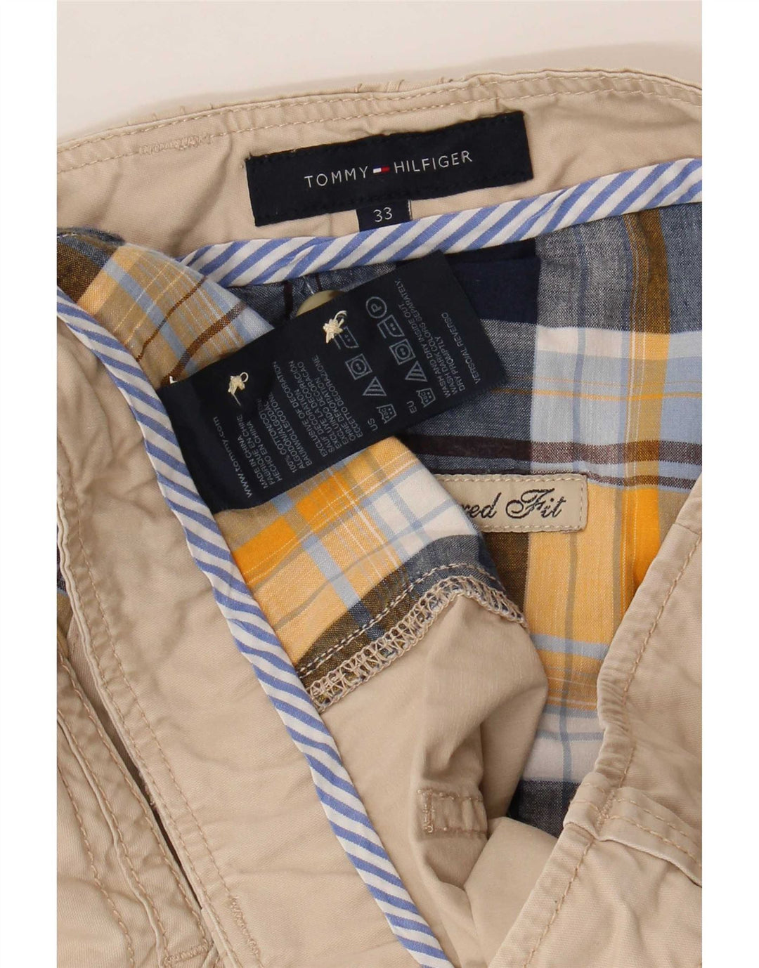 Tommy Hilfiger Mens Relaxed Fit Cargo Shorts W33 Medium Beige Cotton
