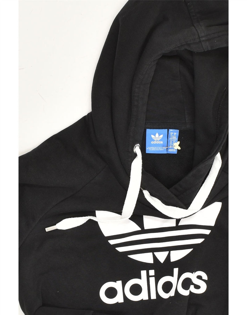 ADIDAS Womens Crop Graphic Hoodie Jumper UK 14 Medium  Black Cotton | Vintage Adidas | Thrift | Second-Hand Adidas | Used Clothing | Messina Hembry 