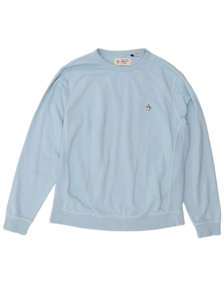 PENGUIN Mens Sweatshirt Jumper Large Blue Cotton