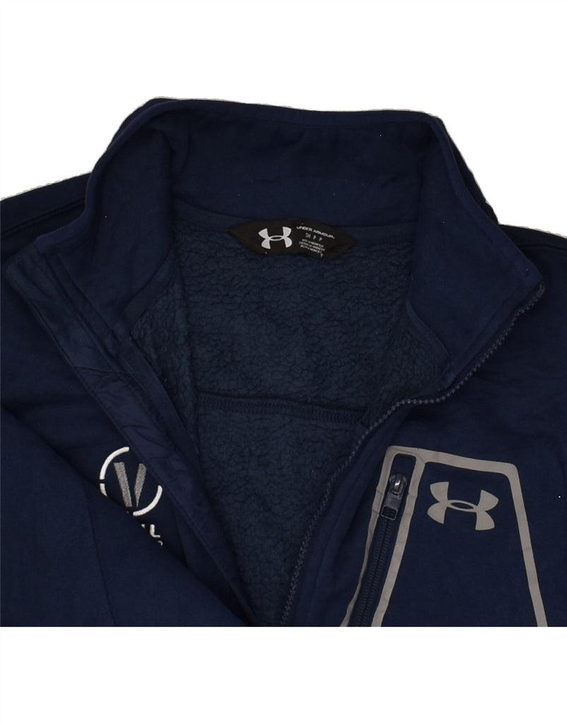 UNDER ARMOUR Mens Graphic Tracksuit Top Jacket Small Navy Blue Polyester | Vintage Under Armour | Thrift | Second-Hand Under Armour | Used Clothing | Messina Hembry 