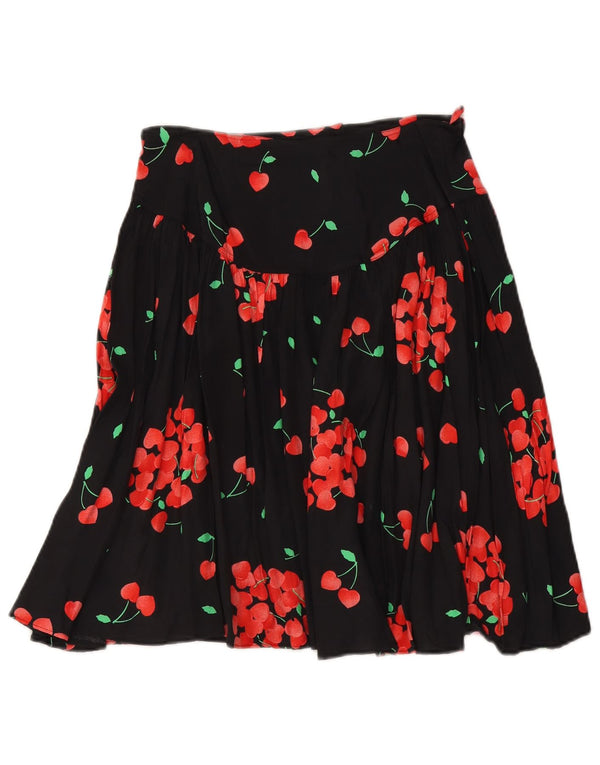Vintage Womens High Waist A-Line Skirt IT 46 Large W29 Black Floral Viscose
