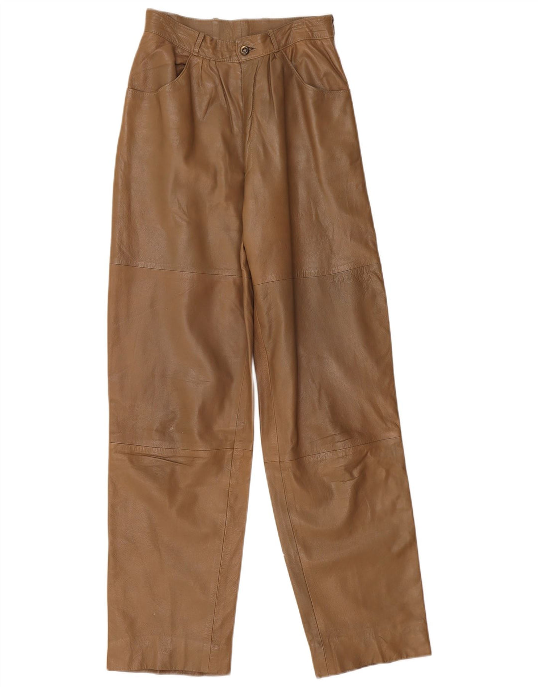 VINTAGE Womens Loose Fit Leather Trousers W26 L32 Beige