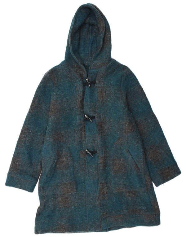 Vintage Womens Hooded Duffle Coat UK 16 Large Turquoise Check