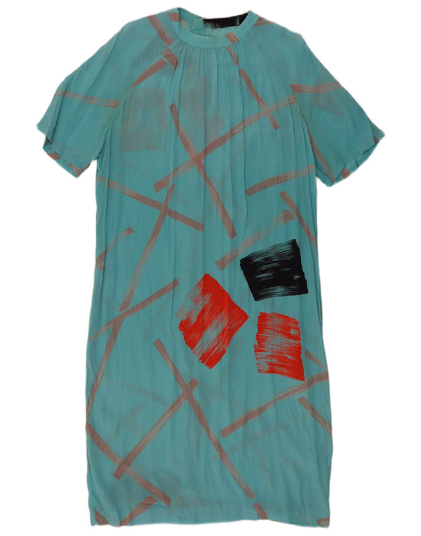 Vintage Womens Short Sleeves Maxi Dress UK 18 XL Turquoise Geometric