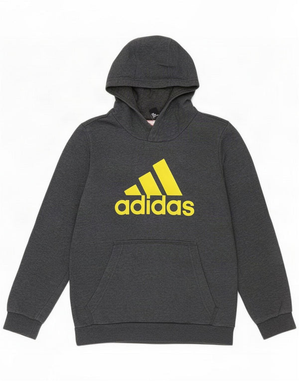 Adidas Boys Graphic Hoodie Jumper 11-12 Years Grey Cotton