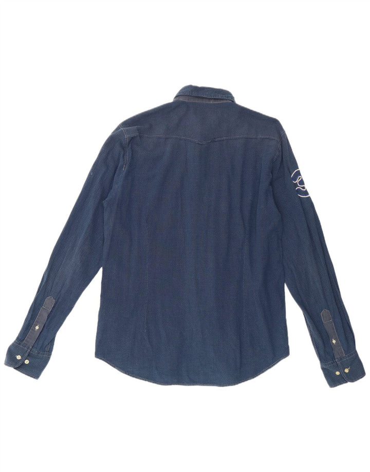 La Martina Mens Graphic Shirt Large Blue Spotted Cotton