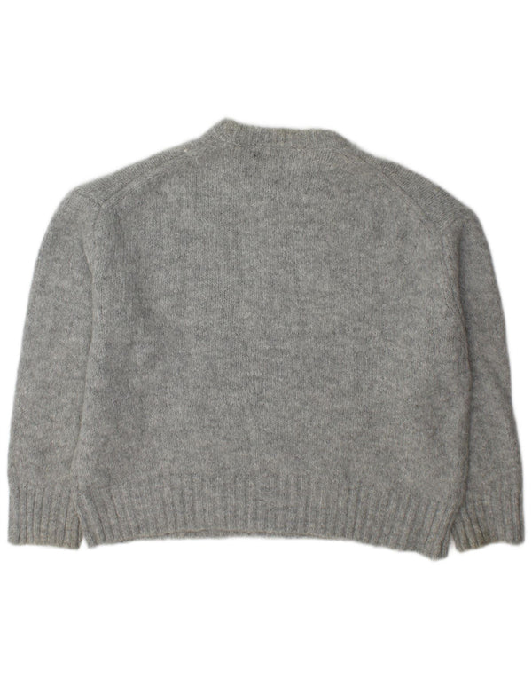 Zara Womens Oversized Crew Neck Jumper Sweater UK 14 Medium Grey Acrylic