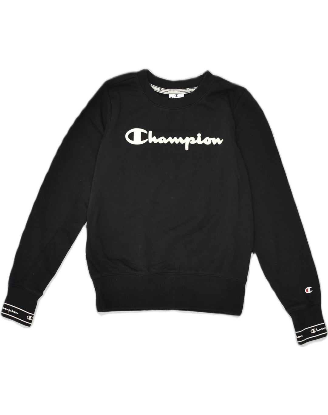 CHAMPION Womens Graphic Sweatshirt Jumper UK 6 XS Black Cotton | Vintage Champion | Thrift | Second-Hand Champion | Used Clothing | Messina Hembry 
