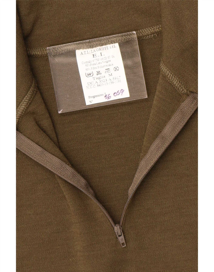 Vintage Mens Zip Neck Jumper Sweater Medium Khaki Polyamide