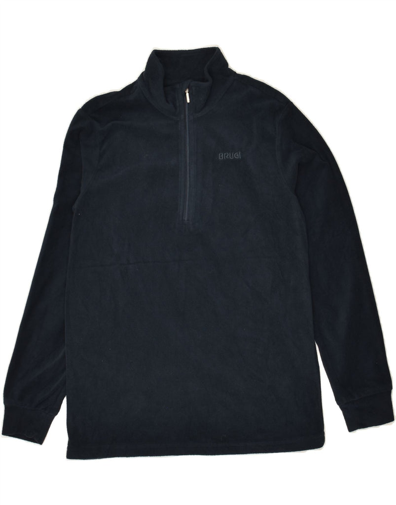 BRUGI Boys Zip Neck Fleece Jumper 11-12 Years Navy Blue Polyester Vintage Brugi and Second-Hand Brugi from Messina Hembry 