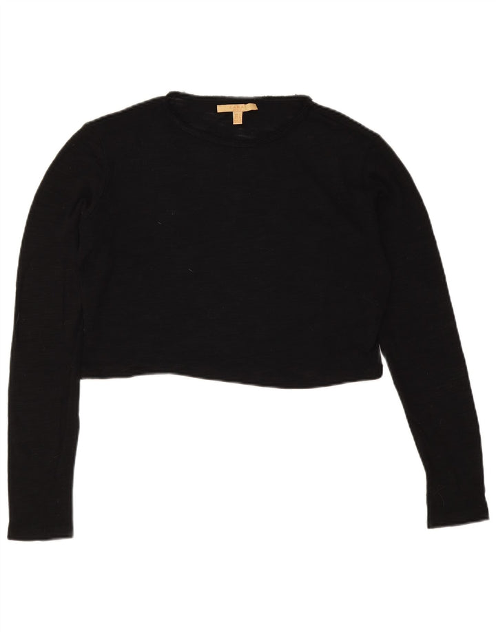 Zara Womens Trafaluc Crop Oversized Top Long Sleeve UK 10 Small Black