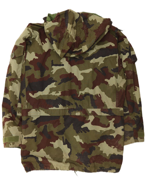 Vintage Mens Hooded Loose Fit Military Jacket UK 38 Medium Khaki Camouflage