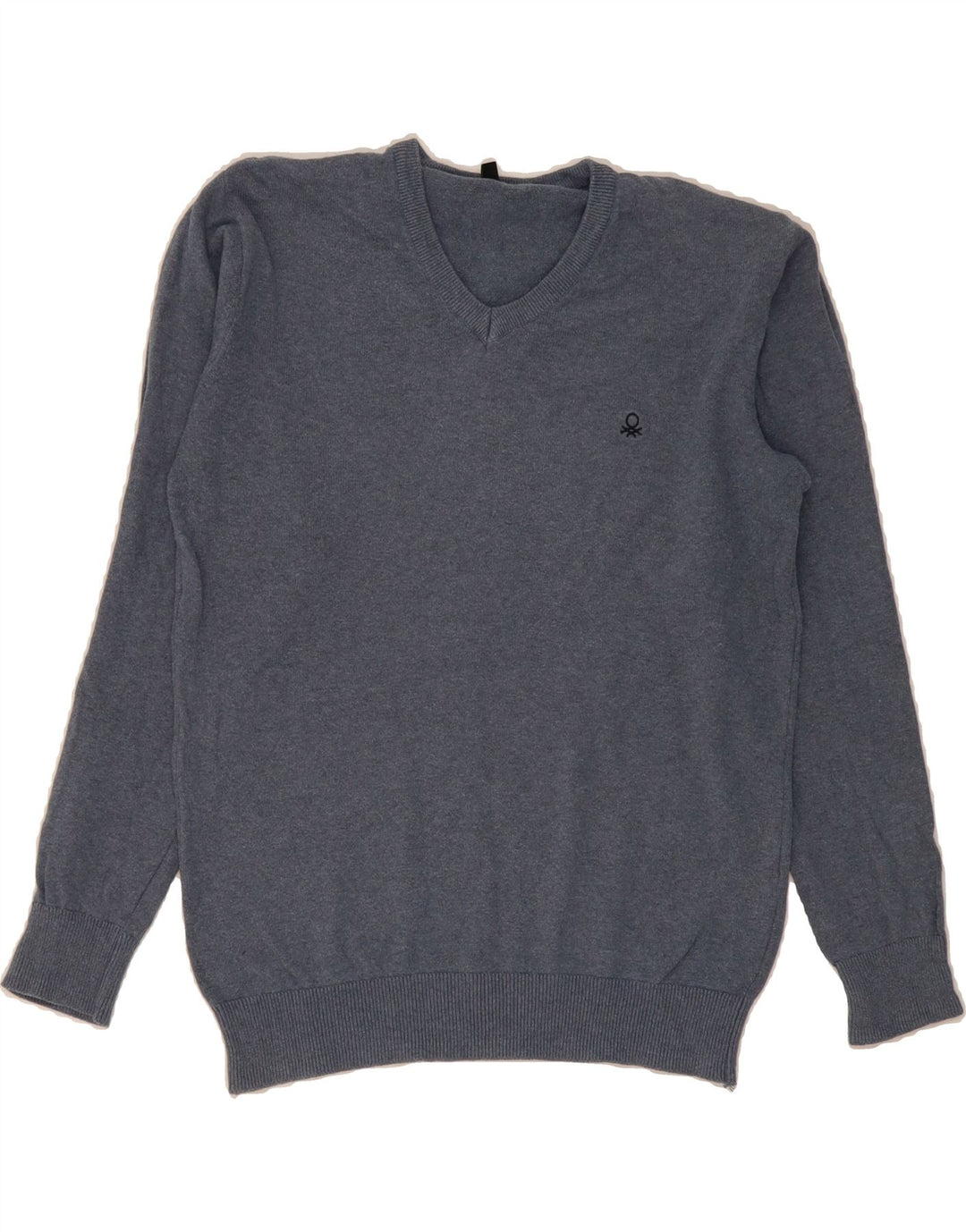 BENETTON Mens V-Neck Jumper Sweater Large Blue Cotton Vintage Benetton and Second-Hand Benetton from Messina Hembry 