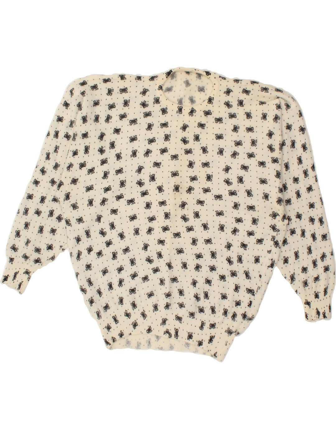 VINTAGE Womens Abstract Pattern Crew Neck Jumper Sweater UK 16 Large White | Vintage Vintage | Thrift | Second-Hand Vintage | Used Clothing | Messina Hembry 