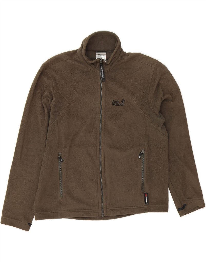 JACK WOLFSKIN Mens Graphic Fleece Jacket UK 36/38 Medium Brown Polyester Vintage Jack Wolfskin and Second-Hand Jack Wolfskin from Messina Hembry 