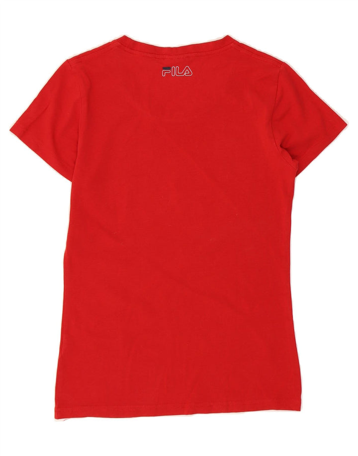 FILA Womens Graphic T-Shirt Top UK 8 Small Red Vintage Fila and Second-Hand Fila from Messina Hembry 