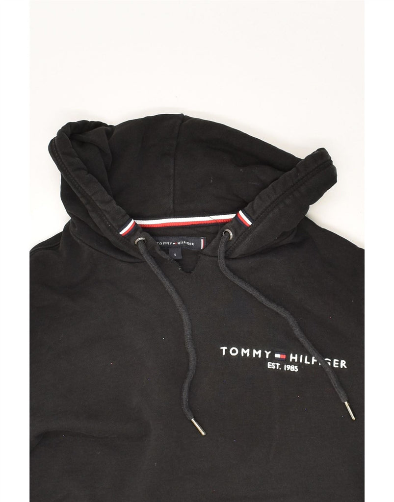 TOMMY HILFIGER Womens Graphic Hoodie Jumper UK 10 Small Black Cotton Vintage Tommy Hilfiger and Second-Hand Tommy Hilfiger from Messina Hembry 