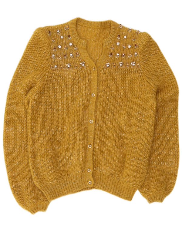 Vintage Womens Cardigan Sweater UK 12 Medium Yellow Flecked