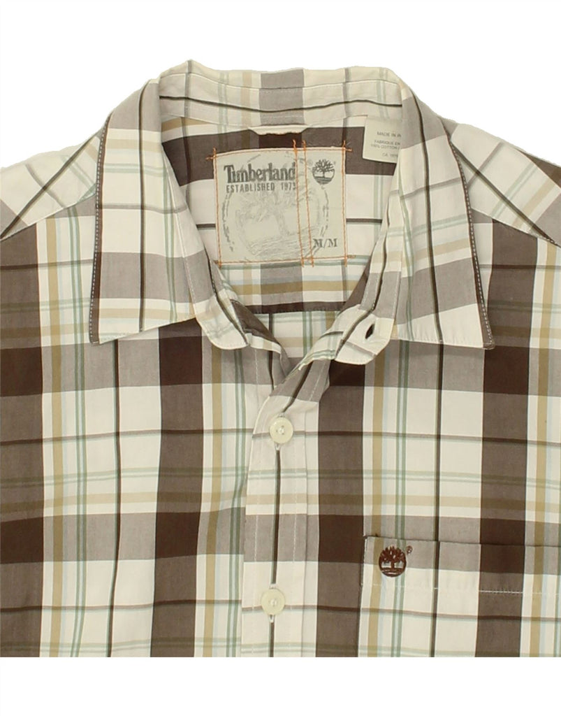 TIMBERLAND Mens Short Sleeve Shirt Medium Beige Check Cotton Vintage Timberland and Second-Hand Timberland from Messina Hembry 