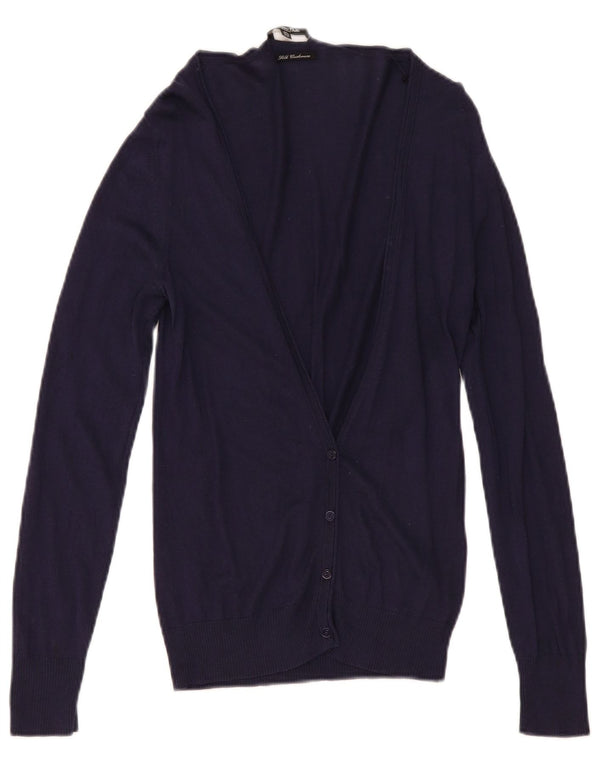 Massimo Dutti Womens Cardigan Sweater UK 12 Medium Navy Blue Silk