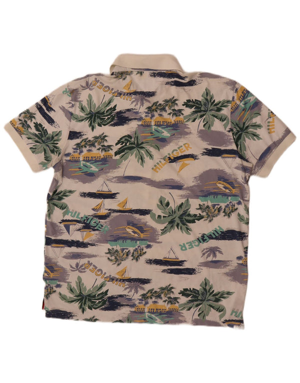 Tommy Hilfiger Mens Graphic Polo Shirt XL Off White Cotton Hawaiian