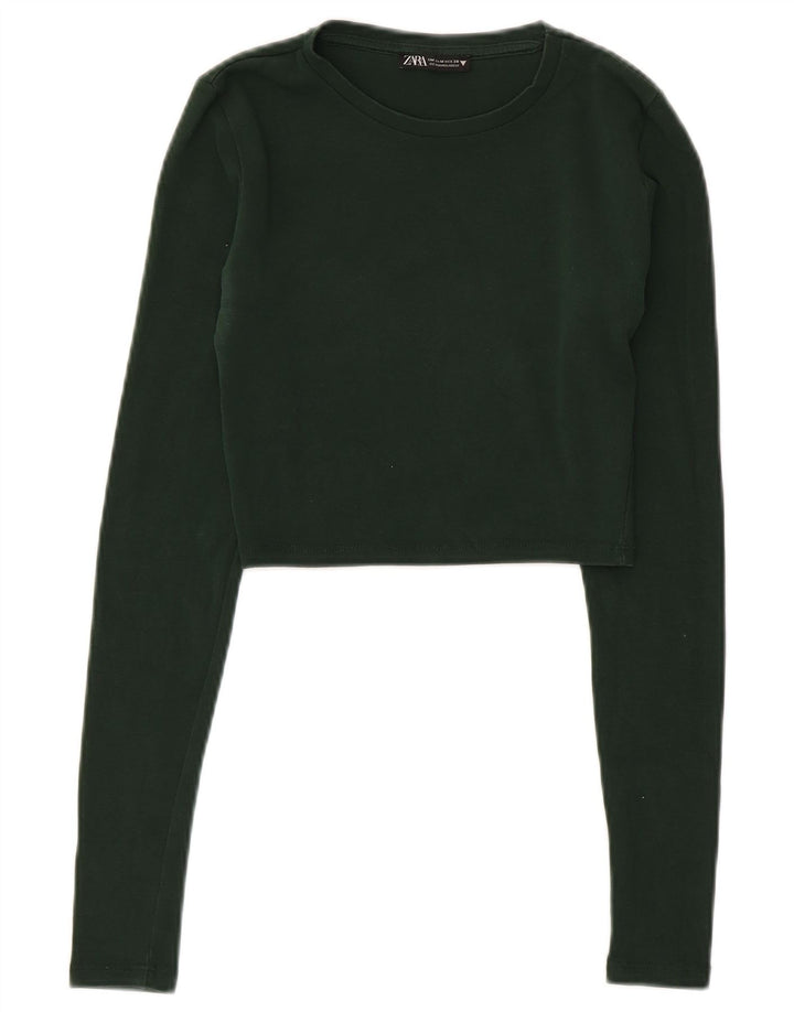 Zara Womens Long Sleeve Crop Top UK 12 Medium Green