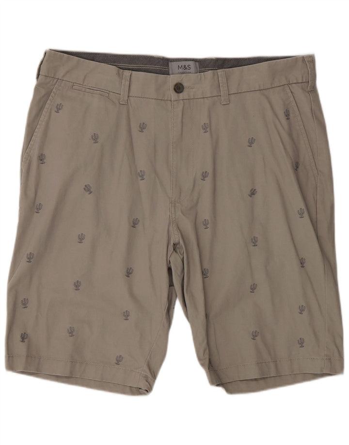 MARKS & SPENCER Mens Chino Shorts W36 Large Grey Spotted Cotton
