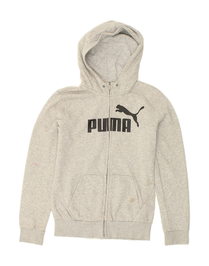 PUMA Womens Graphic Zip Hoodie Sweater UK10 Small Grey Cotton Vintage Puma and Second-Hand Puma from Messina Hembry 