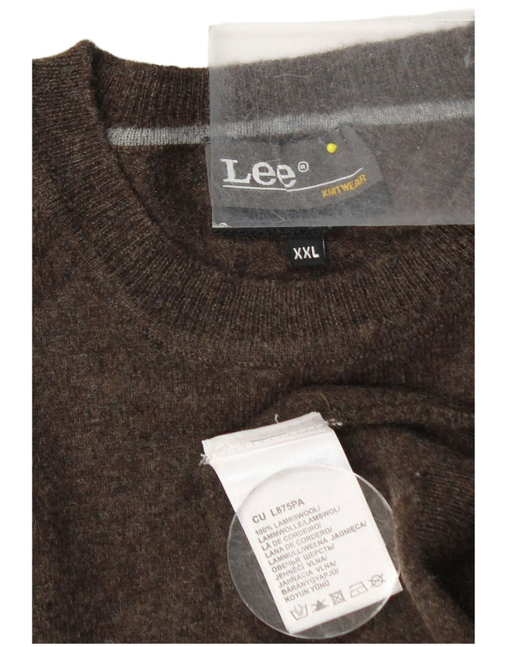 Lee Womens Crew Neck Jumper Sweater UK 20 2XL Brown Lambswool