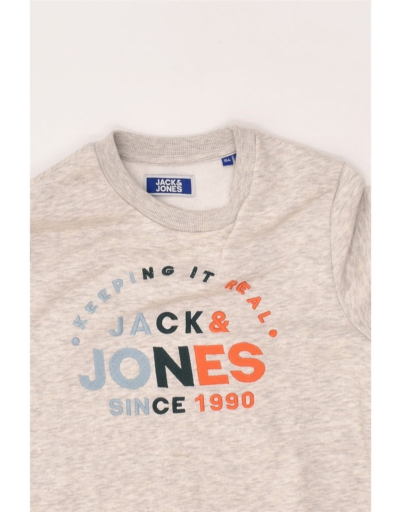 JACK & JONES Boys Graphic Sweatshirt Jumper 14-15 Years Grey Polyester | Vintage Jack & Jones | Thrift | Second-Hand Jack & Jones | Used Clothing | Messina Hembry 