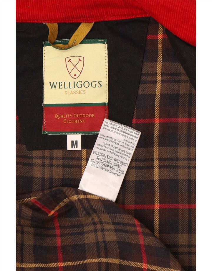 Welligogs Womens Hooded Waxed Parka Jacket UK 14 Medium Black Colourblock