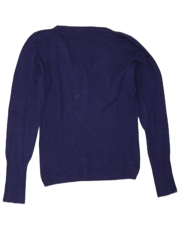 Zara Womens V-Neck Jumper Sweater UK 12 Medium Navy Blue Rayon