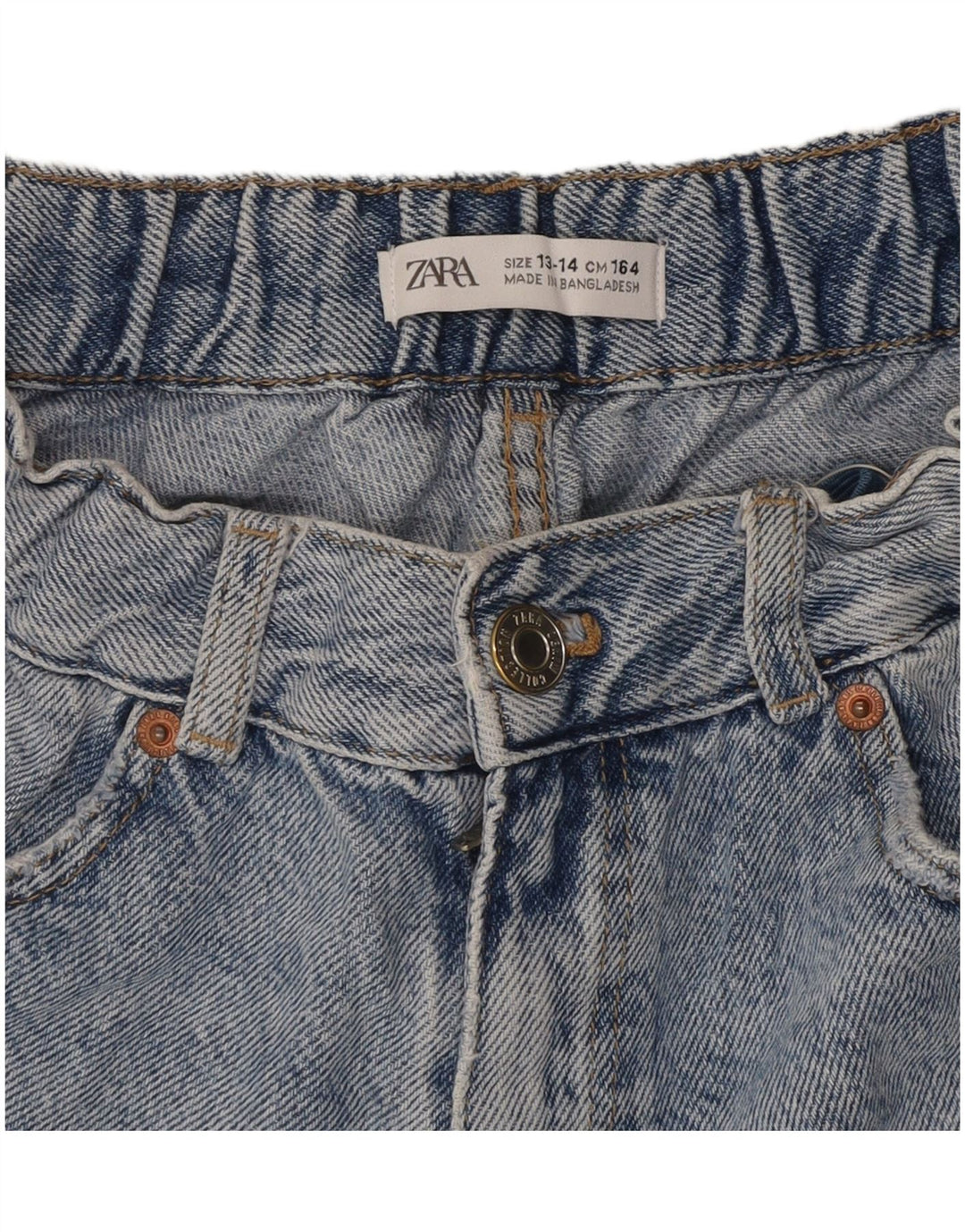 ZARA Girls High Waist Distressed Denim Shorts 13-14 Years W28 Blue