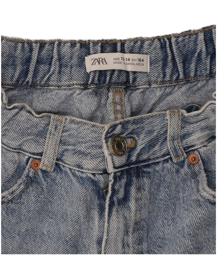ZARA Girls High Waist Distressed Denim Shorts 13-14 Years W28 Blue