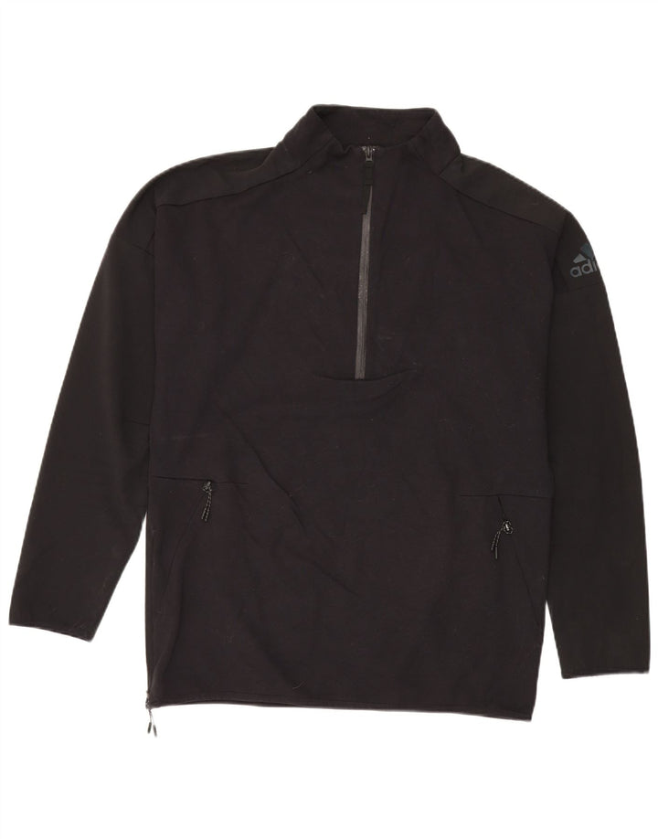Adidas Mens Zip Neck Pullover Tracksuit Top Large Black Polyester