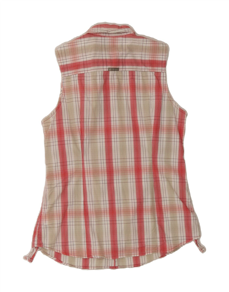 COLUMBIA Womens Longline Sleeveless Shirt UK 12 Medium Red Plaid Cotton Vintage Columbia and Second-Hand Columbia from Messina Hembry 
