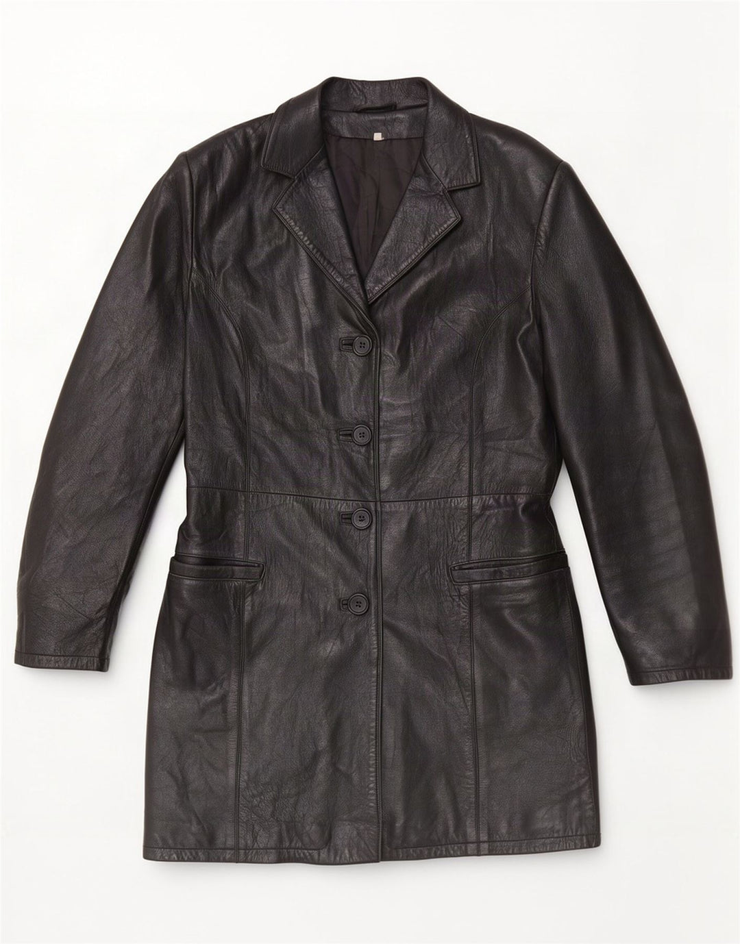 Suprema Womens Leather Coat IT 44 Medium Black