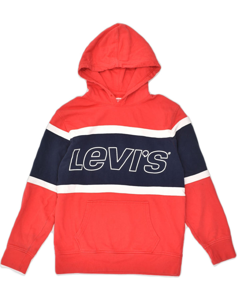 LEVI'S Mens Graphic Hoodie Jumper Medium Red Colourblock Cotton | Vintage Levi's | Thrift | Second-Hand Levi's | Used Clothing | Messina Hembry 