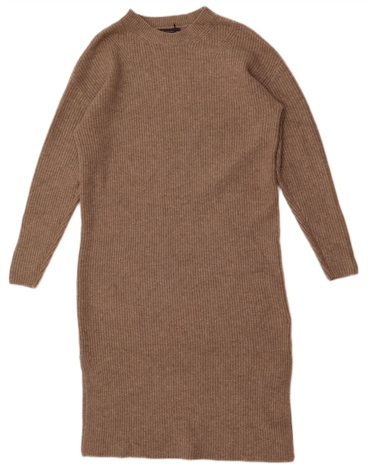 Marks & Spencer Womens Long Sleeve Oversized Jumper Dress UK 10 Small Brown
