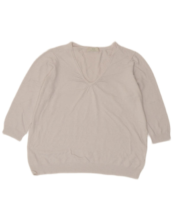 Marks & Spencer Womens 3/4 Sleeve V-Neck Jumper Sweater UK 14 Medium White