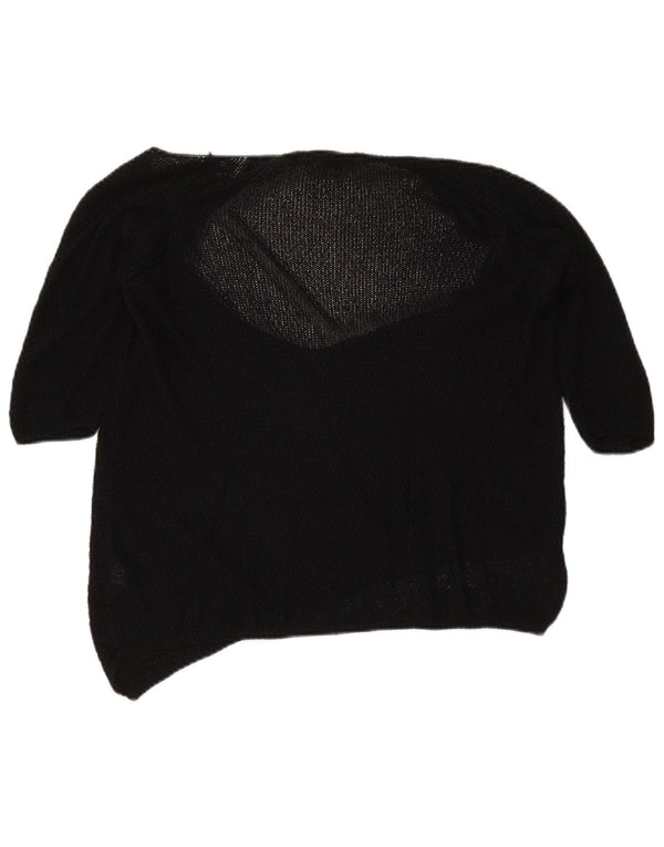 Zara Womens Short Sleeve V-Neck Jumper Sweater UK 12 Medium Black Acrylic